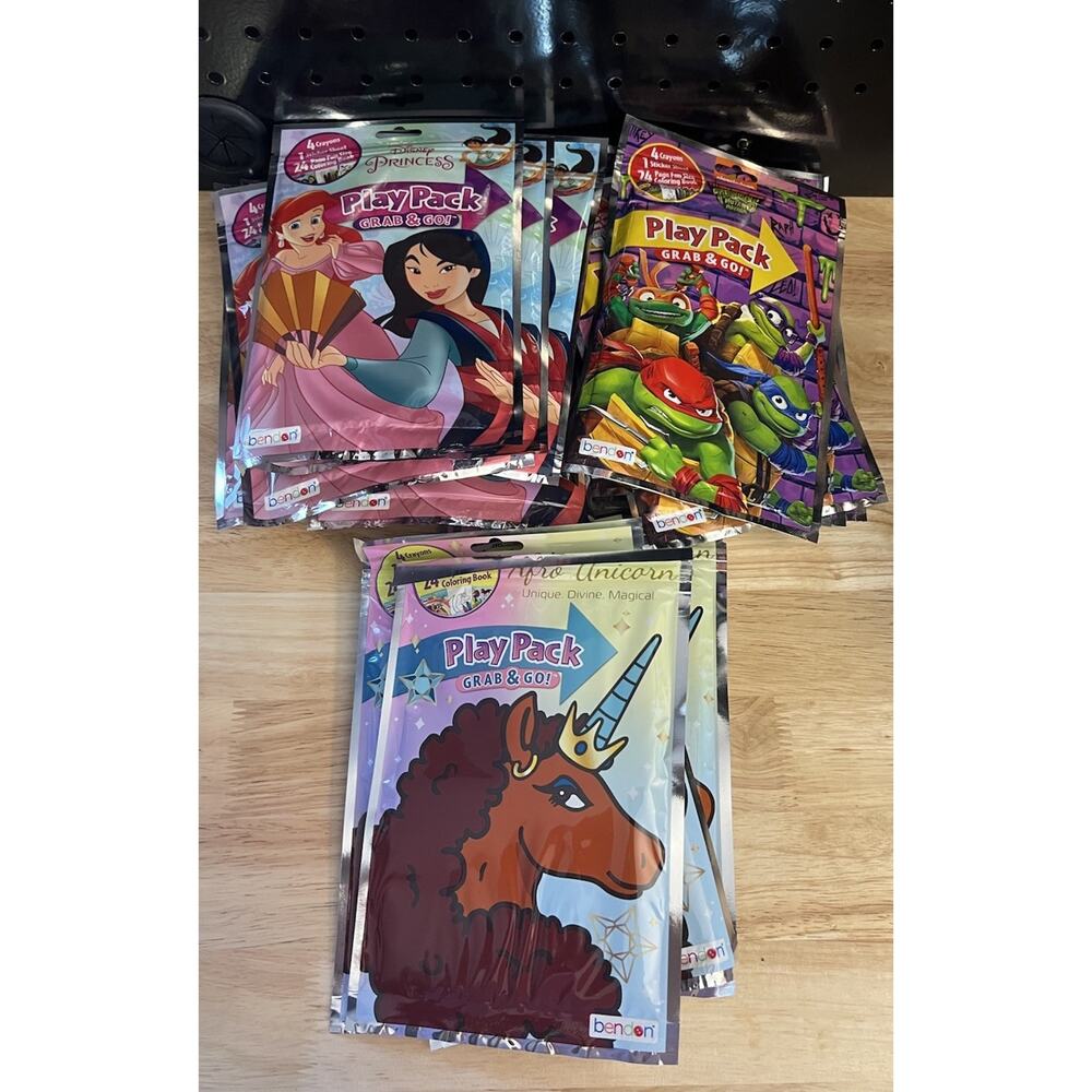 20 Play Pack Grab & Go Kits 10 Princess, 5 TMNT, & 5 Afro Unicorn NEW